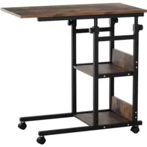 C-Shaped Mobile Sofa Bed Side Table Adjust Height 3-Tier Cart w/ Brake - Homcom