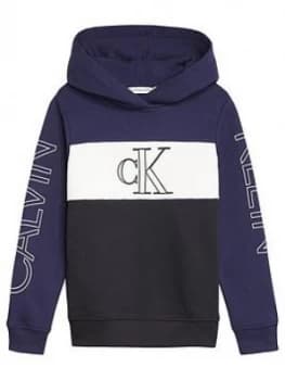 Calvin Klein Jeans Boys Colour Block Logo Hoodie - Blue, Size 16 Years