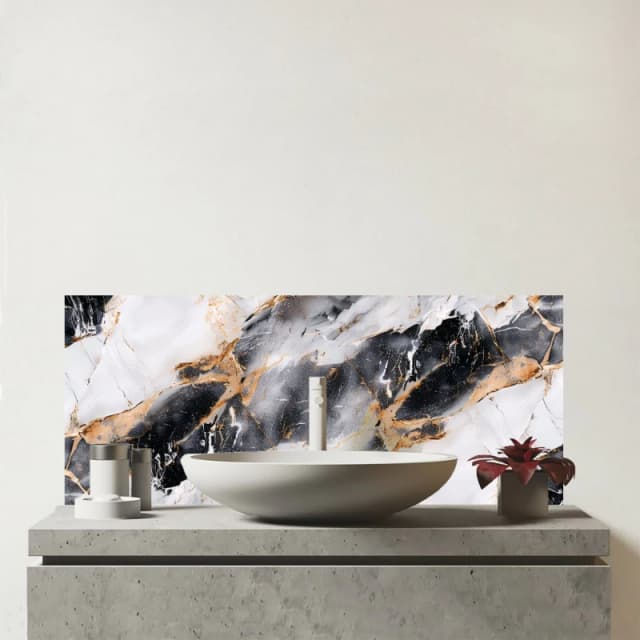 Warren Reed - Designer Exquisite White Marble Effect Glass Bathroom Splashback in Purple Purple Unisex