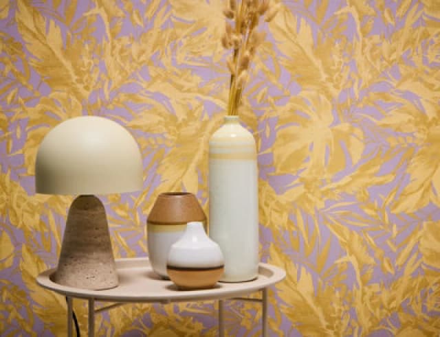 As Creation Bricoflor Non-Woven Wallpaper, Leaf & Palm Wallpaper, Jungle & Tropical In Gold, Purple, Pink - 10,05 X 0,53 M