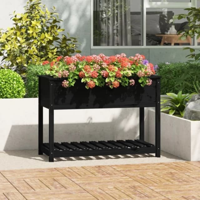 VIDAXL Planter with Shelf Black 111.5x54x81cm Solid Wood Pine Vidaxl 823791