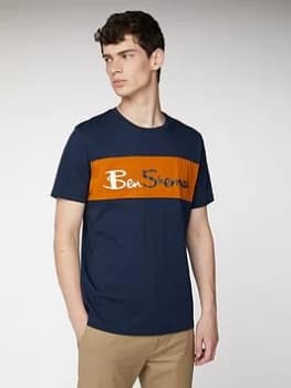 Ben Sherman Sports Cut And Sew Branded Tee- Dark Navy, Size L, Men