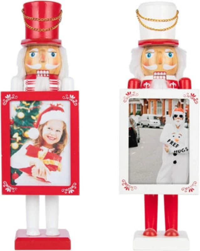 Shatchi 38cm Wooden Nutcrackers Figures Photo Holders Christmas Ornament 2Pcs Set Multi