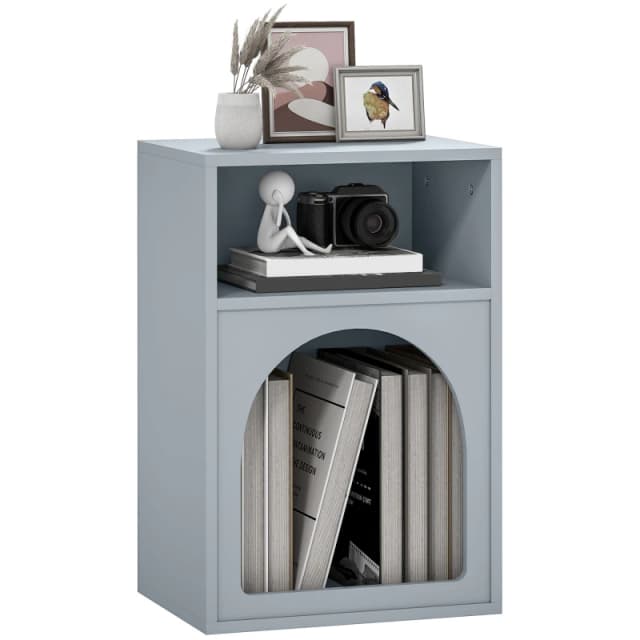 HOMCOM HOMCOM Bedside Table, Modern Bedside Cabinet with 2 Open Compartments in Grey Grey One Size Unisex 5063603088955
