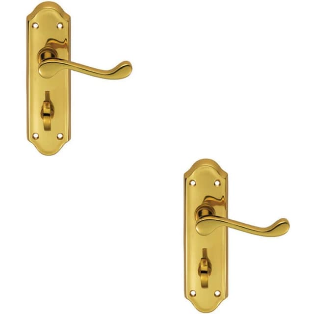 Loops 2x PAIR Victorian Upturned Lever on Bathroom Backplate 168 x 47mm Polished Brass Metallics