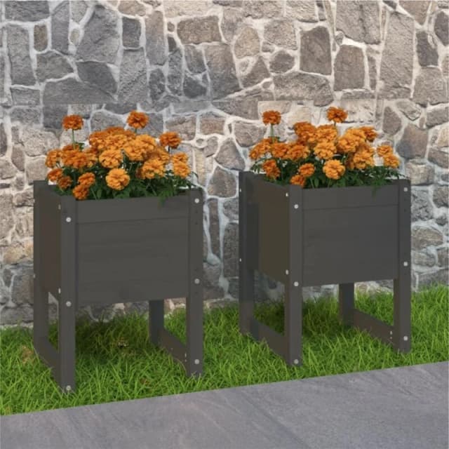 vidaXL Planters 2 pcs Grey 40x40x52.5cm Solid Wood Pine, Grey 822112