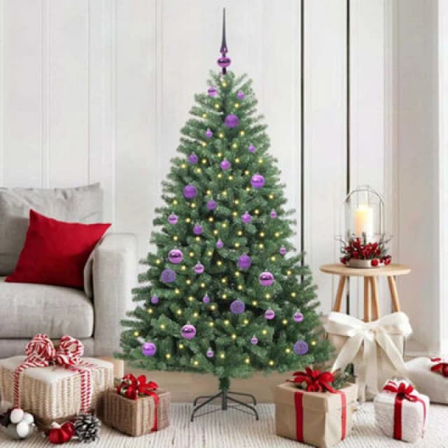 vidaXL Artificial Hinged Christmas Tree with Lilac Balls Green 150cm PVC and Metal, Green 3395484
