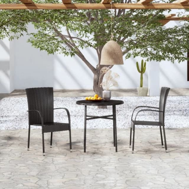 VIDAXL 3 Piece Garden Dining Set Poly Rattan Black Vidaxl 8720286902332