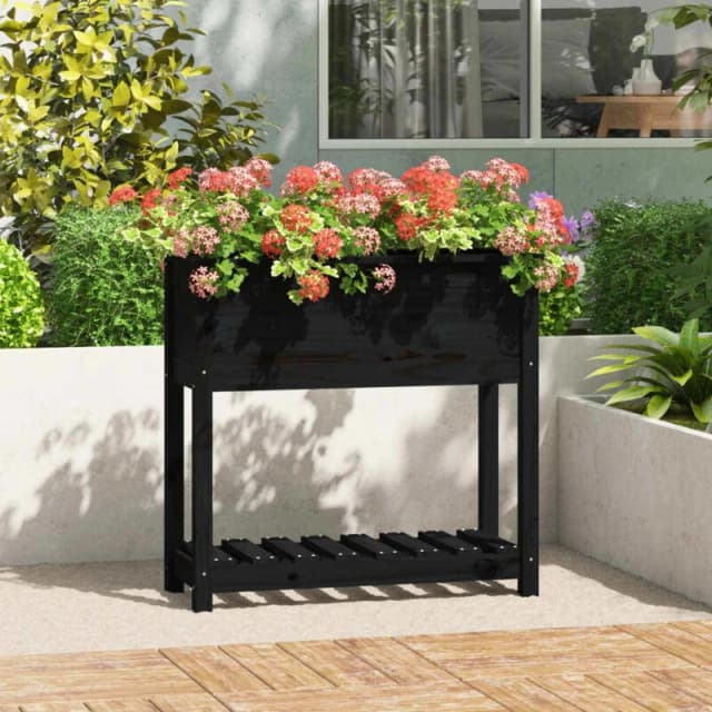 VIDAXL Planter with Shelf Black 82.5x34.5x81cm Solid Wood Pine Vidaxl 8720845677435