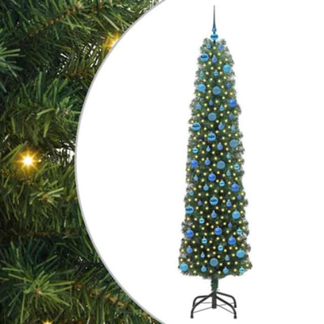 vidaXL Artificial Christmas Tree with 300 LEDs, Blue Balls with Stand Green 240 cm, Green 3394976