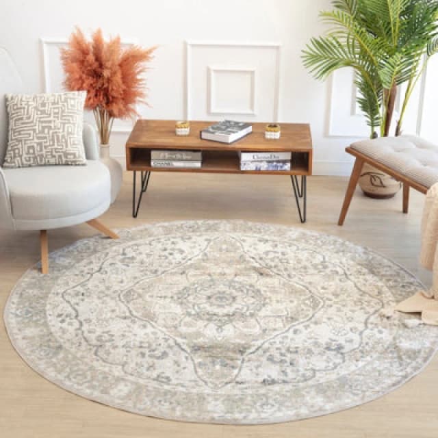 Livabliss Round Machine Oriental Modern Boho Camel Rug Celine Area Rug 200 X 200 Cm - Easy Care, Ideal For Living Room & Bedroom