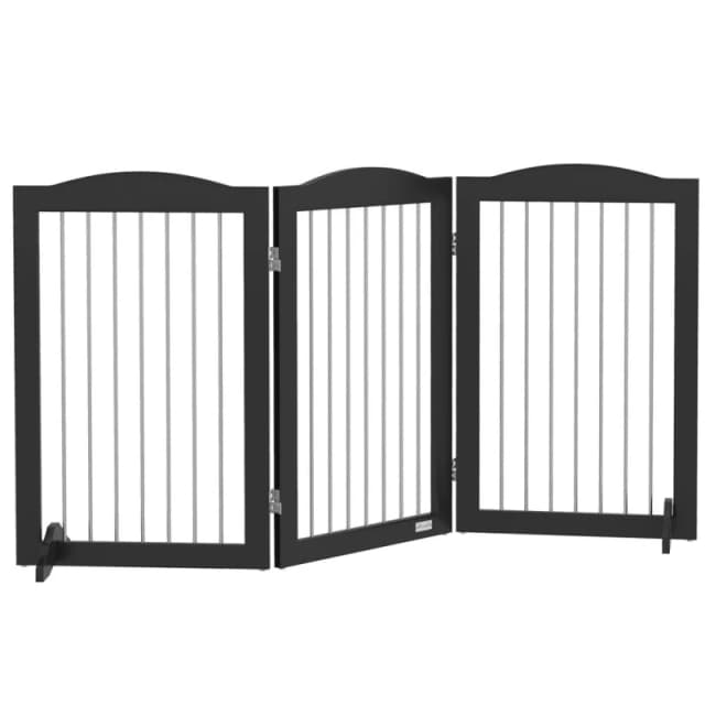 PawHut Foldable Dog Gate, Freestanding Pet Gate w/ Two Support Feet - Black D06-168V00BK