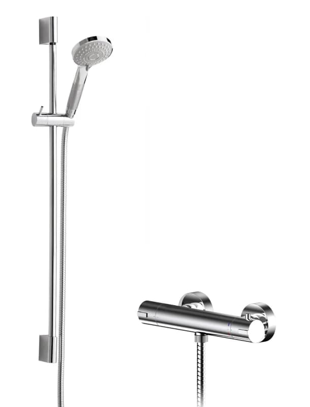 Balterley Current Round Bar Valve Slimline Slide Rail Shower Set Chrome Silver