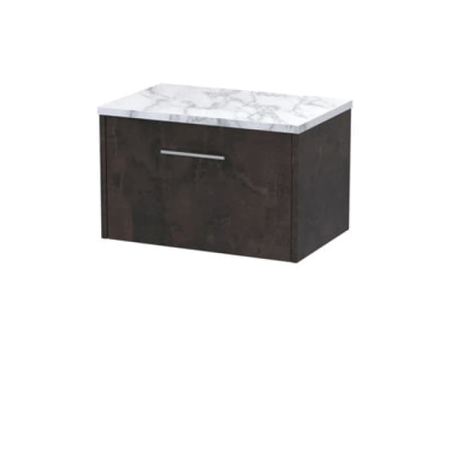 Hudson Reed Juno Wall Hung 2-Drawer Vanity Unit & Carrera Marble Worktop, Countertop Basin Unit In Metallic Slate, 1200mm