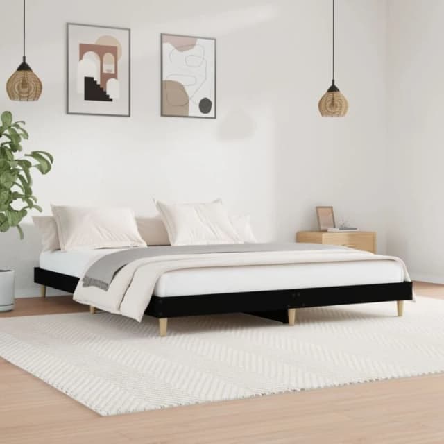 VIDAXL Bed Frame without Mattress Black 200x200cm Engineered Wood vidaXL 8720845794910