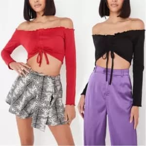 Missguided TALL2 Pack Bardot Ruched Lettuce Hem Top - Multi