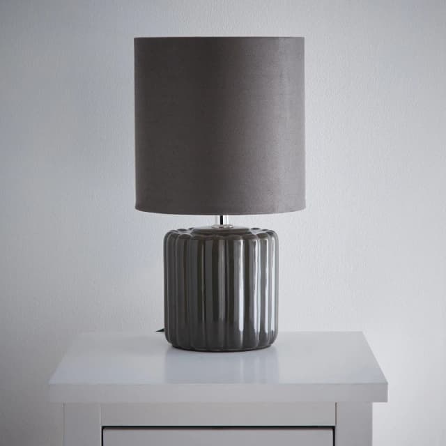 K Living Zoe Grey Ceramic Table Lamp With Matching Velvet S Grey unisex One Size