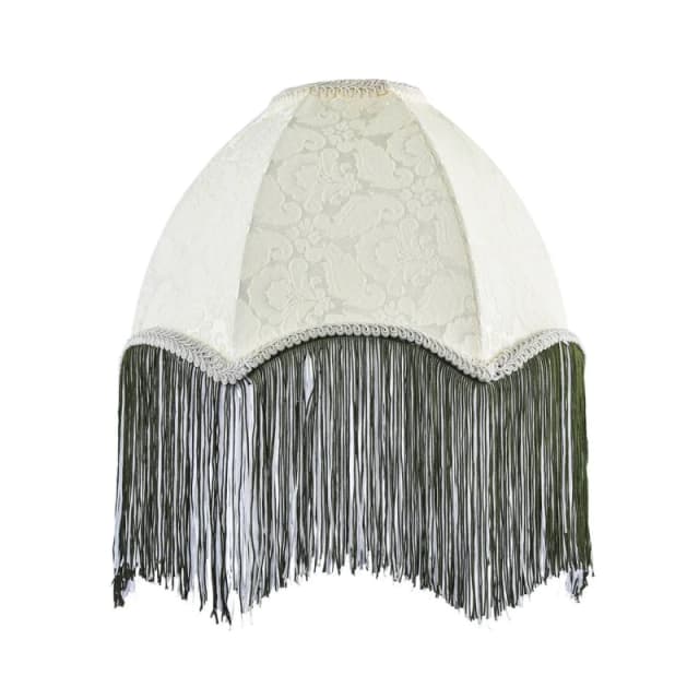 Happy Homewares Cream Floral Victorian Velvet Shade with Coloured & White Tassels in Green Size: 12" Green Unisex 12"