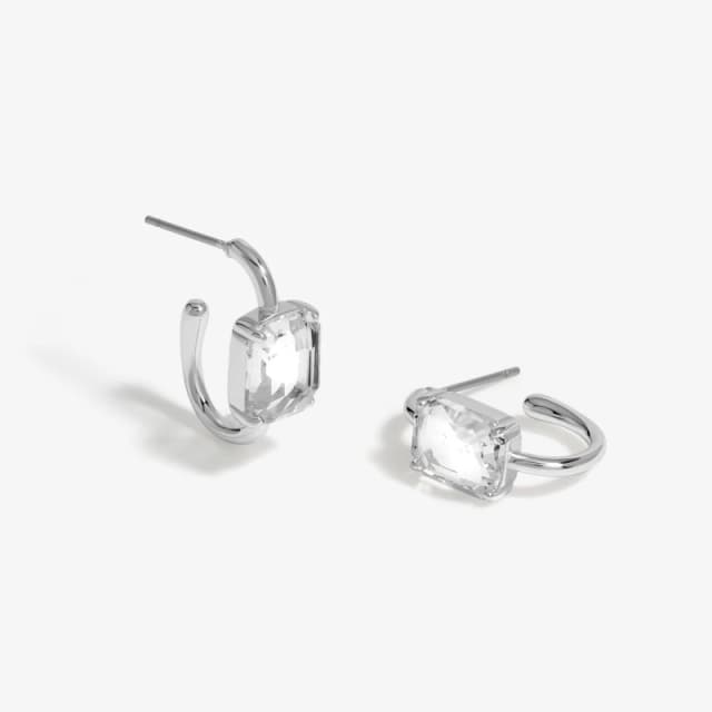 Mood Silver Crystal Emerald Cut Stone Hoop Earrings Silver female