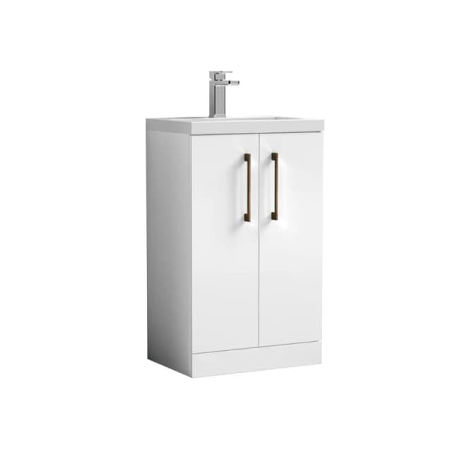 Balterley Bathroom Vanity Basin Unit, Brushed Bronze Handles, 500mm, Gloss White White Unisex