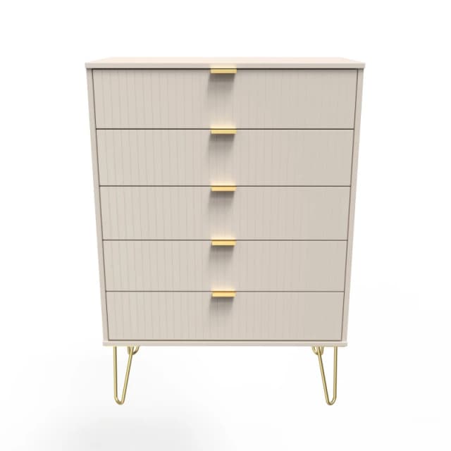 Welcome Furniture Ready Assembled Linear 5 Drawer Chest In Kashmir Matt, Cream LIF012KMK