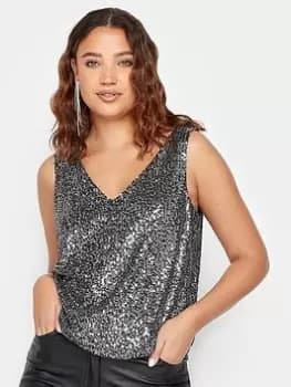 Long Tall Sally Sliver Sequin Swing Vest Top, Silver, Size 10, Women