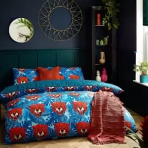 Untamed Cheetah Botanical Duvet Cover Set Blue / King