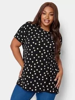 Yours Round Neck Jersey Top Polka Dot, Black, Size 18, Women
