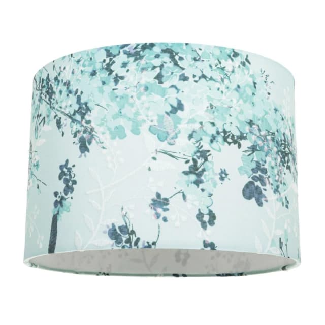 Happy Homewares Contemporary Duck Egg & Emerald Green Floral Fabric Shade with Inner Lining in Duck Egg Blue Size: 12" Duck Egg Blue Unisex 12