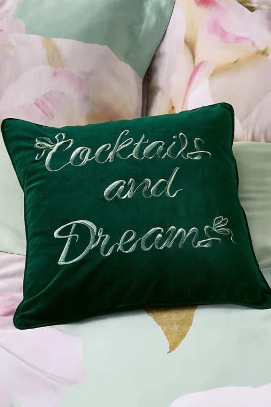 Ted Baker 'Cocktails & Dreams' Cotton Velvet Cushion Dark Green