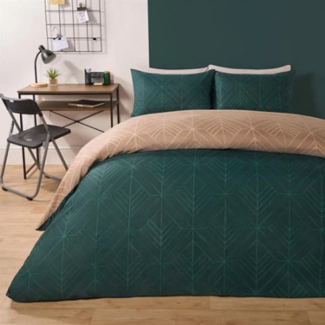 OHS OHS Geo Duvet Cover Bedding Set and Pillowcase Reversible Art Deco Quilt in Natural Size: Double Natural Double Unisex 5027434203642