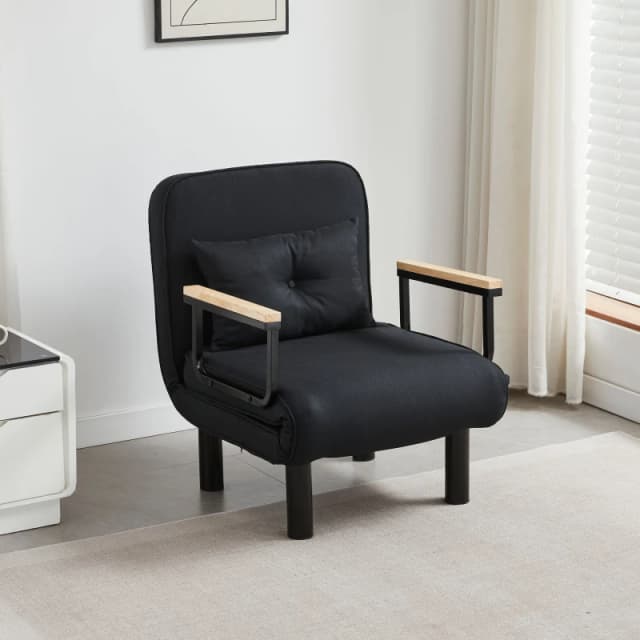 MCC Direct 4 in 1 Folding Single Sofa Bed Convertible Lounge Sleeper Chair with Adjustable Backrest & Large Cushion Grey in Black Unisex