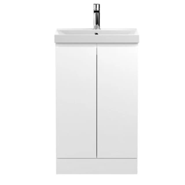 Nuie Hudson Reed Urban Floor Standing 2 Soft Close Door Vanity Unit With Thin-Edge Basin, Modern Vanity Unit In Satin White, 500mm