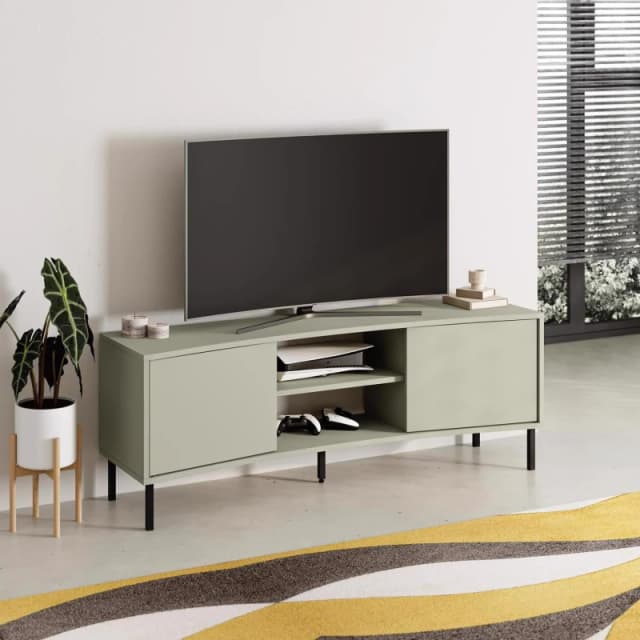 FWStyle FWStyle 2 Door Curved TV Unit Stand Ash Green Green One Size Unisex 5056413131584