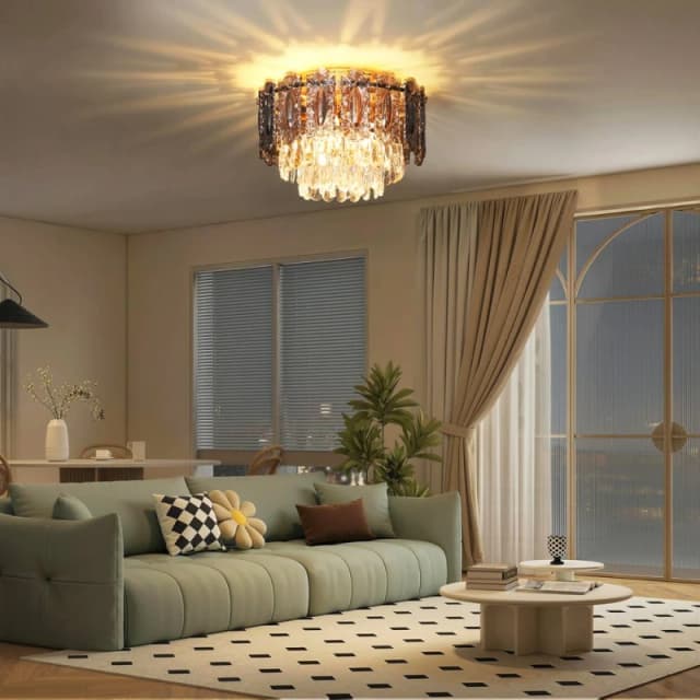 HOMCOM HOMCOM Vintage Ceiling Light with Dual Crystal and Smoke Glass Shade, Gold Size: 40cm diameter x 25cm high Gold 40cm diameter x 25cm high Uni