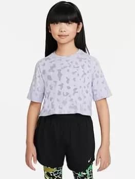 Nike Older Girls Dri-fit One Mesh Detail Boxy T-Shirt, Light Purple, Size L=12-13 Years, Women