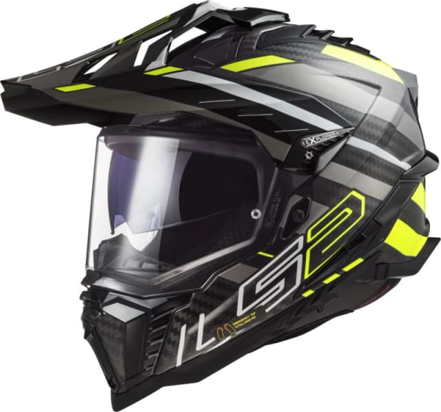 LS2 MX701 Explorer Carbon Edge Glossy Black H-V Yellow Adventure Helmet Size M