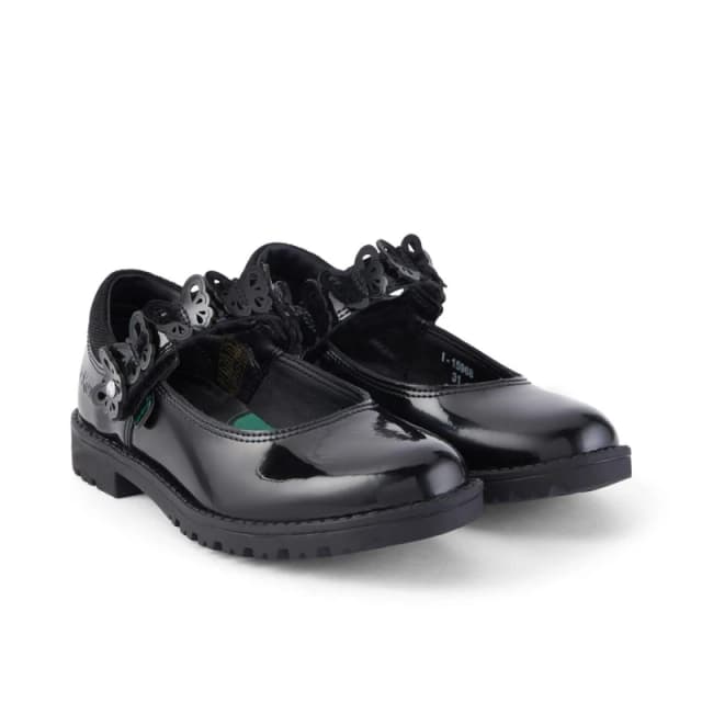 Kickers Kids Lachly Butterfly Patent Shoes Black female UK 2.5