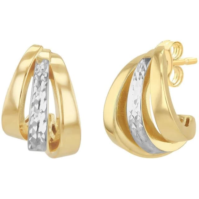 Be You 9ct Gold Diamond Cut Half Hoop Stud Earring Yellow And Whit female One Size