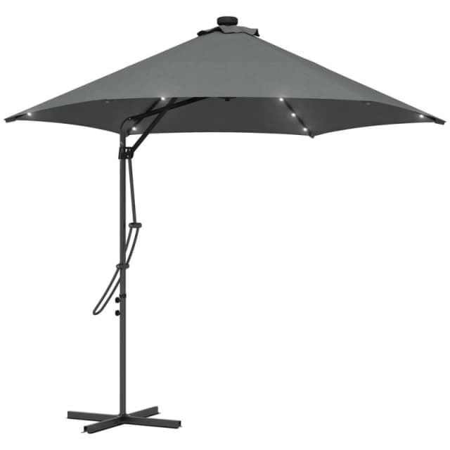 Outsunny 3(m) Cantilever Garden Parasol Umbrella with Solar LED and Cover, Grey 84D-266V00CG