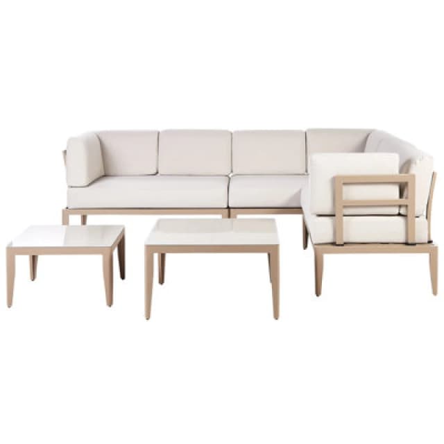 Beliani Garden Corner Sofa With Table 6 Seater Rima Iii Left Hand Modular Metal Light Beige