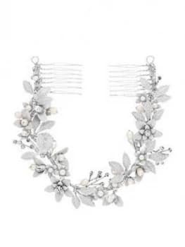 Jon Richard Jon Richard Clara Brushed Leaves Fresh Water Pearl And Crystal Double Comb Hair Piece