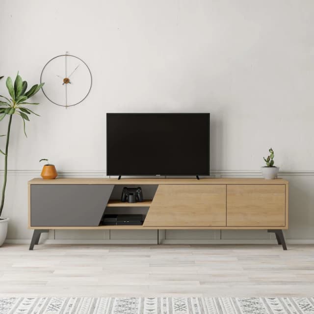 DECORTIE Decortie - Fiona Modern tv Stand Multimedia Centre tv Unit With Storage Cabinet 180cm - Oak / Anthracite Grey - Anthracite Grey M.TV.23530.6