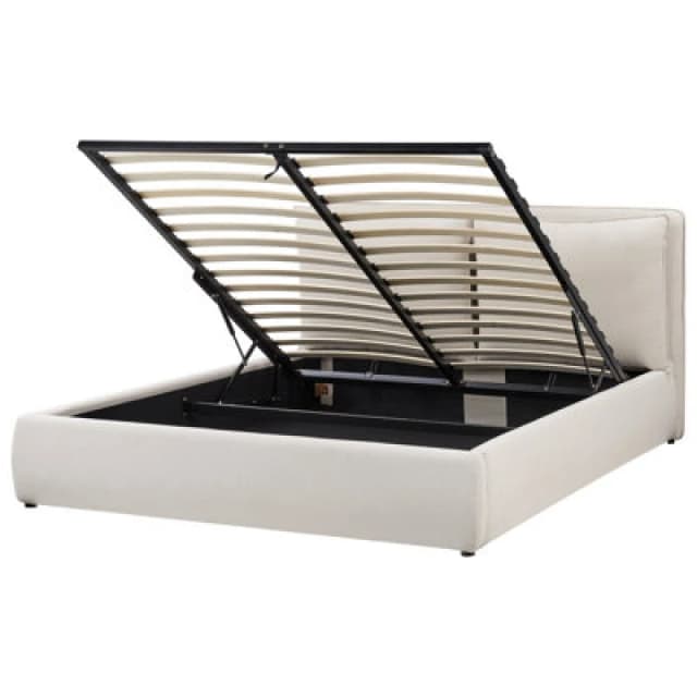 Beliani Ottoman Bed Fabric Bajonna 160 X 200 Cm (Eu King Size) Beige