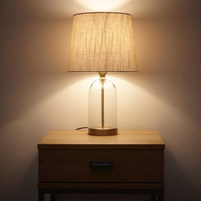 K Living Chelsea Glass Table Lamp In Antique Brass With Linen Lampshade