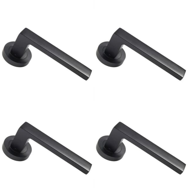 Loops 4x PAIR Straight Square Handle on Round Rose Concealed Fix Matt Black Finish Black