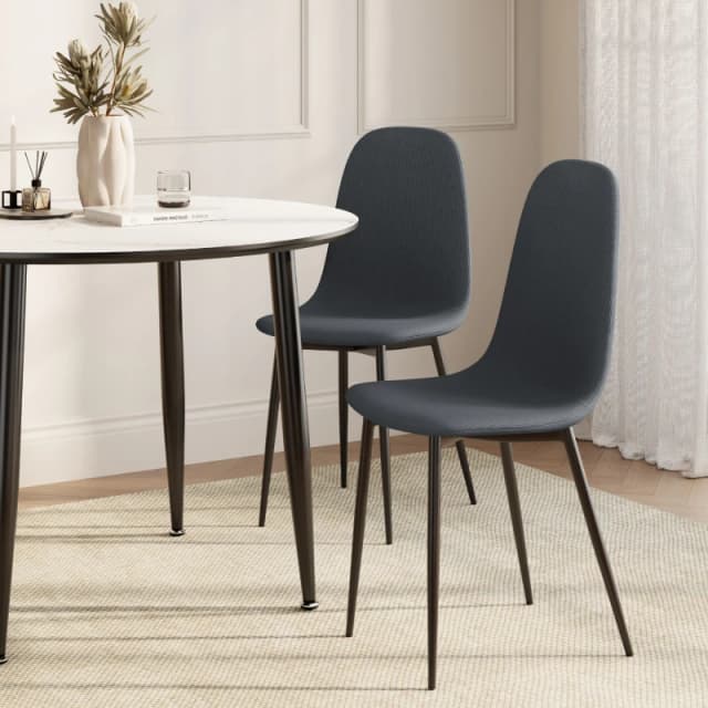 Vonhaus Dining Chairs Set Of 2, Charcoal Blue Kitchen Chairs With Black Metal Legs, Cord Effect Pair Of Chairs For Dining