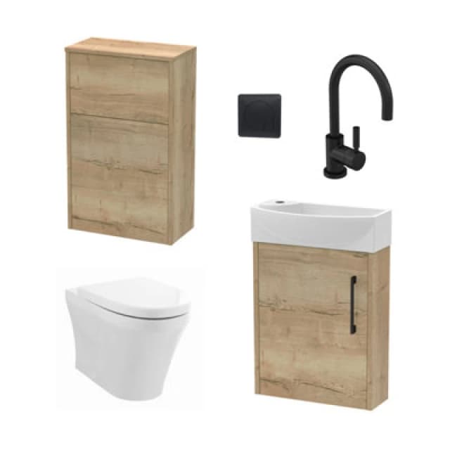 Balterley Right Wall Hung Vanity Unit WC Cistern Toilet Tap Oak Black 440mm Grey