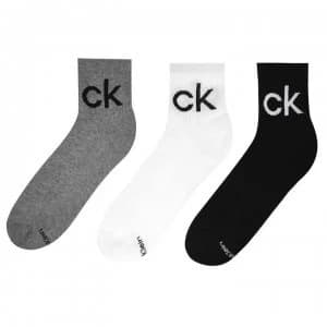 Calvin Klein Quarter Logo 3 Pack Socks - Black/Wht/Gry