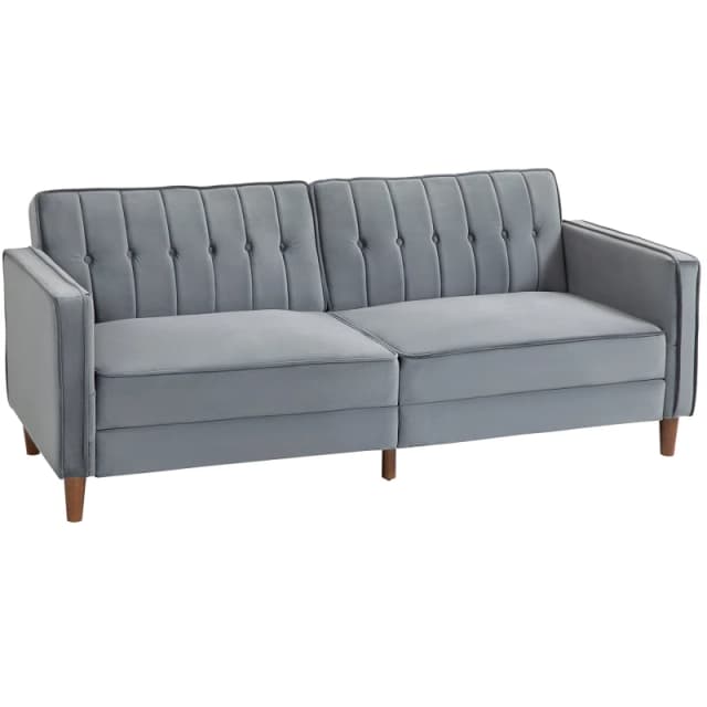 HOMCOM Convertible Sofa Futon Velvet-Touch Tufted Couch Sofa Bed Dark Grey TJ Hughes 5061025073818